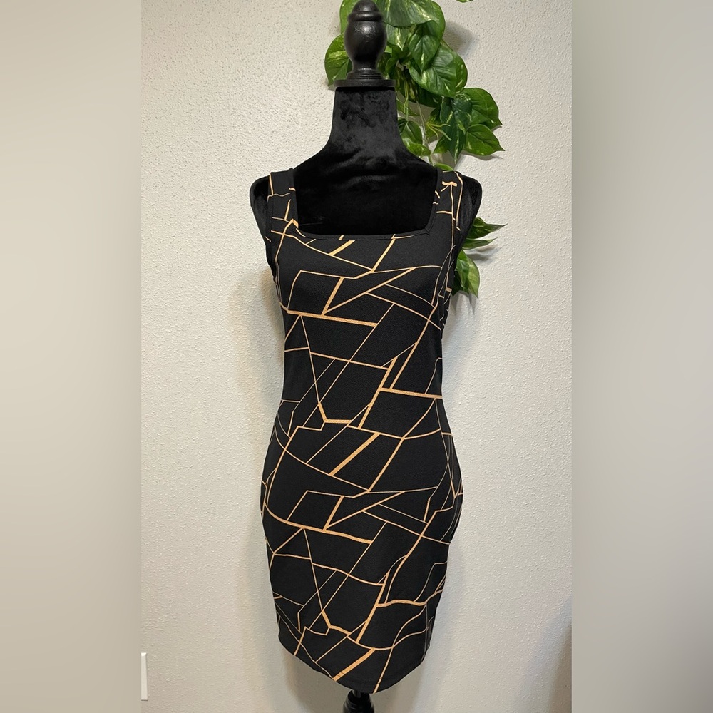 SHEIN Black and Gold Geometric Mini Elegant Dress Size S . Summer beach.